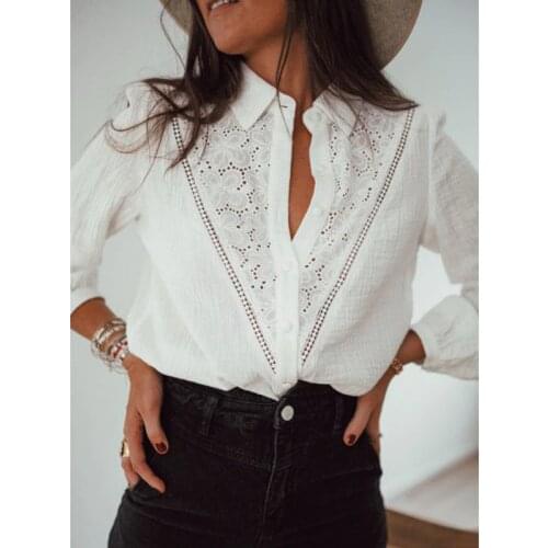 KHALEE YOSE White Fairy Chic Blouses Shirt Spring Casual Chic Autumn Blouse Shirt Hollow Out Long Sleeve Ladies Vintage Top 2021