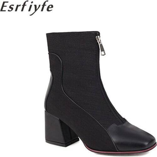 ESRFIYFE 2020 new Fashion Women Boots Front zipper Ankle Boots Women Shoes Chunky Heel Black Brown Autumn Boots Plus Size 34-50