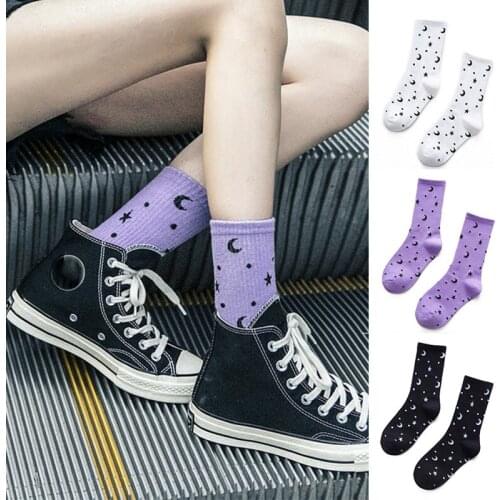 Harajuku Women Cotton Socks Hip Hop Skateboard Socks Street Style Stars Moon Prints Girls Laies Socks calcetines
