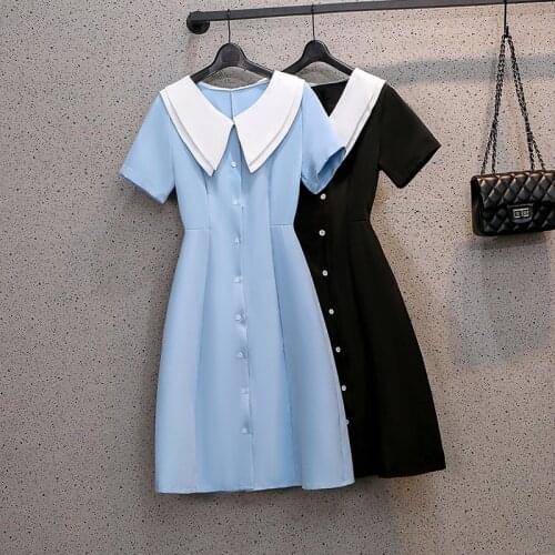 M-4XL plus size women elegant vintage Summer dress 2021 fashion short sleeve button casual slim A line long female dresses