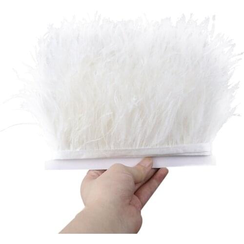 White Natural Ostrich Feather Trims Dress 6-8cm Ostrich Feathers Decoration For Crafts Wedding Clothing Sewing Accessories 10M