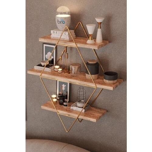 2021 new wall rack kitchen bathroom Retro rhombus wood iron craft handmade multifunctional shelf storage bookcase