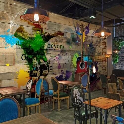 Milofi custom 3D photo wallpaper mural retro nostalgic rock music wood board guitar mural background wall