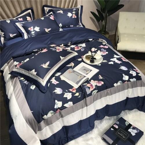 Luxury Digital Printing 60S Egyptian cotton Bedding sets Queen King Pastoral Duvet cover Bed sheet set Pillowcases Blue 4pcs
