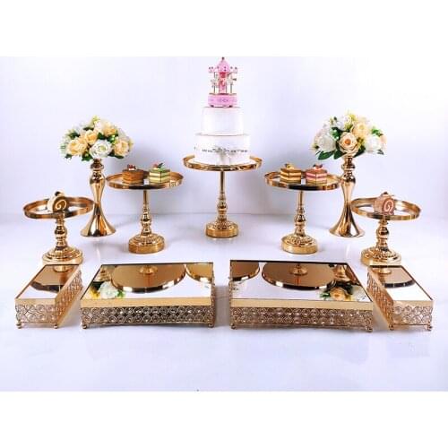 7-11pcs Crystal Cake Stand Set Metal mirror Cupcake stand decorations Dessert Pedestal wedding Party Display cake tray