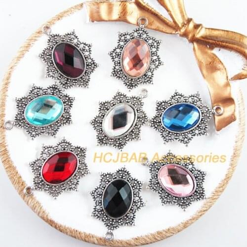 8 New Oval Charms Tibetan Silver Tone Retro Mixed Crystal Pendants 23x29mm