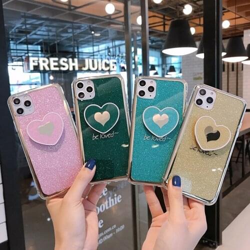 Glitter Lover Heart Stand Holder Silicone Phone Case For iPhone 6 6S 7 8 Plus 11 Pro X XR XS Max Soft TPU Back Cover