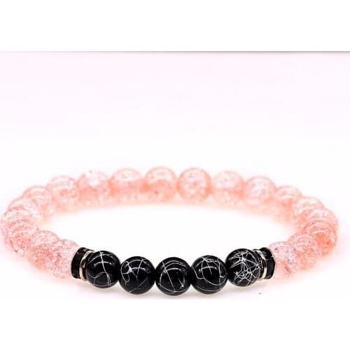 Natural Cracked Orange Crystal With Black Drawing Onyx Beads For Women Jewelry Gift Girls Handmade Stretched Yoga Bracelet