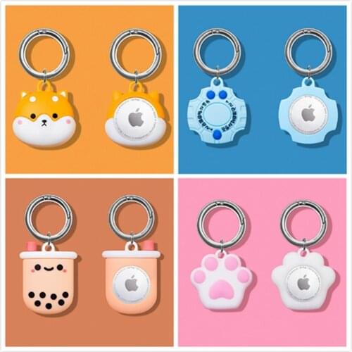 3D Cartoon Cat Case For Airtag Case Silicone Dog Milk Tea Locator Tracker Protective Sleeve Cover For Apple Airtags Cases Funda