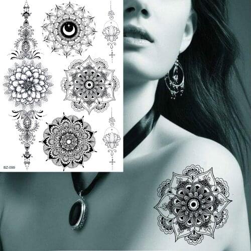 GoldOcean Black Henna Mandala Flower Chains Waterproof Fake Tattoos Stickers India Arm Tattoo Temporary Women Girls Art Tatoos