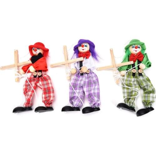 Pull String Puppet Clown Wooden Marionette Joint Activity Doll Vintage Child Toy