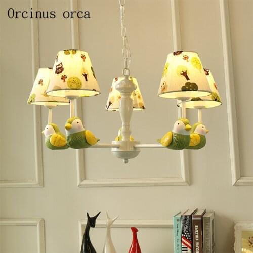 American Pastoral birds children chandeliers boys girls bedroom lights cartoon creative cute animals resin chandeliers