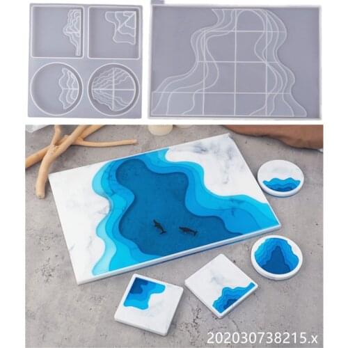 DIY Epoxy Crystal Drop Irregular Tray Ocean Terraces Landscape Pattern Coaster Mirror Silicone Mold Handmade Handicrafts