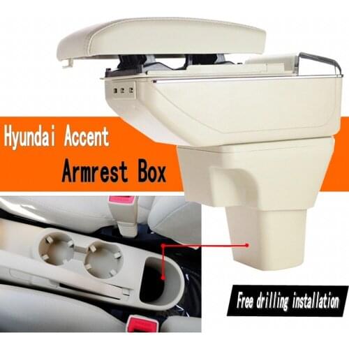 For Hyundai Accent Armrest Box 2006 2007 2008 2009 2011 +USB+ Double Layer + Light + Free Shipping