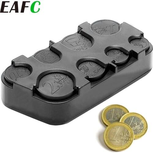 EAFC Car Coins Case Storage Euro Coin Box Holder Money Container Organizer Rolls Plastic Pocket Telescopic Dash
