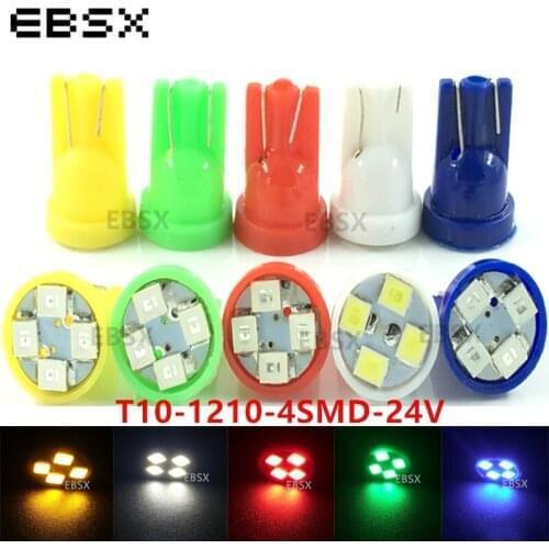 EBSX 20PCS/LOT Truck Led 24V T10 1210 4 SMD 4 LED 3528 194 168 LED light Bulbs White Clearance LED Wedth Lamps Reading Bulbs