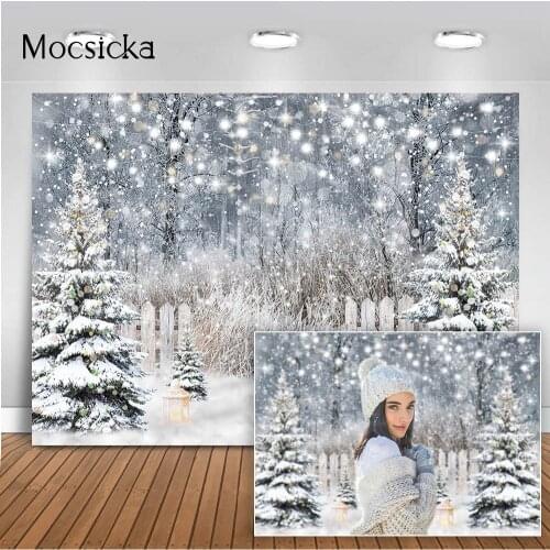 Winter Snow Pine Forest Backdrop for Photography Shining Dots Christmas Portrait Photo Background Props Photocall Snow Scenery