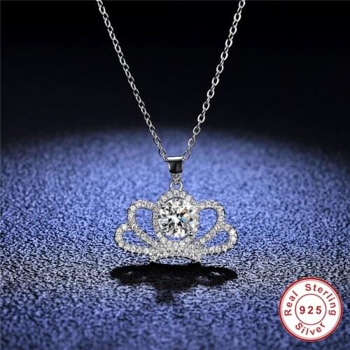 Geoki Passed Diamond Test 925 Sterling Silver Perfect Cut 1 ct D Color VVS1 Moissanite Crown Wedding Necklace Luxury Jewelry