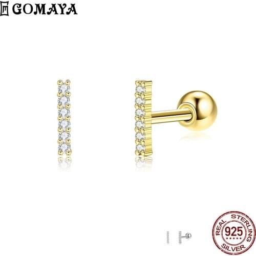 GOMAYA 925 Sterling Silver Earring Full Clear Cubic Zirconia Square Shape Small Stud Earrings For Women Rose Gold Fine Jewelry