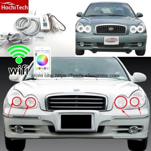 HochiTech Excellent RGB Multi-Color halo rings kit car styling for Hyundai Sonata 2002-2005 angel eyes wifi remote control