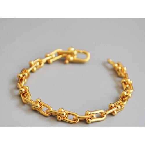 Brass color retaining U-shaped lock chain metal texture cold wind exquisite bracelet