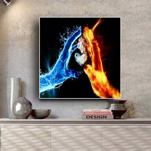 Fire and Water Love Warrior Canvas Art Posters and Prints Canvas Painting Nordic Style Wall Picture for Living Room Decoration