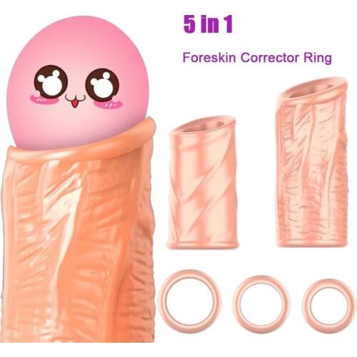 5PCS/Set Male Foreskin Repair Ring Cock Ring Reusable Foreskin Correction Ring Sex Toys for Men Penis Sleeve Delay Ejaculation