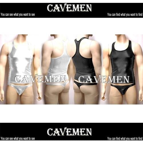 Black silvery Leatherwear Set * 2048 *T-Back G-String Underwear Triangle pants Trousers Suit free shipping