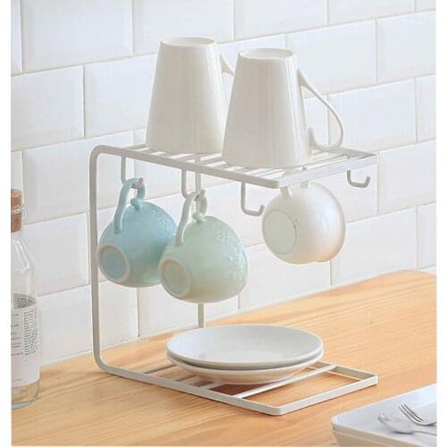 Kitchen cup tableware storage rack Metal Mug Coffee tea Cups display stand Dishes Drinkware Shelf Drain Hanger With 6 Hooks