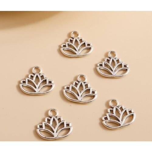 20pcs 15*13mm Trendy Alloy Lotus Flower Charms Fit Bracelets Pendants Necklaces Handmade Craft DIY Jewelry Making Accessories