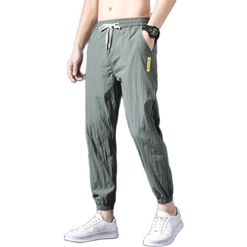 Mens Casual long Trousers Fashion Loose Pure Color Sports Pants Korean Slim Version Ankle Tied Long Pants Jogging Pants 5XL