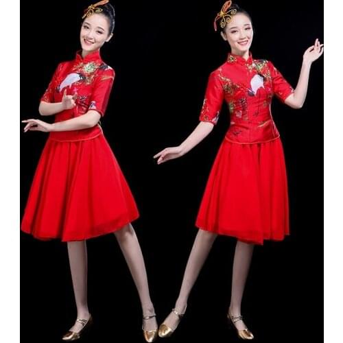 Stage dance wear Chinese folk dance costume clothing national ancient fan dance traditional Chinese dance costumes AA4600