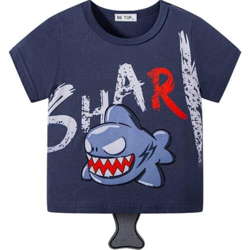 Wholesale new products summer Korean version short-sleeved T-shirt small medium-sized children cartoon shark top boy sweatshirt