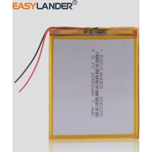 306070 3.7V 2000mAh Rechargeable Li-Polymer Battery For PAD GPS PSP Vedio E-Book Tablet PC Power Bank 036070 Wexler Book E6005
