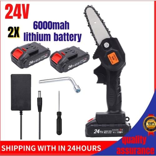 24V Mini Chainsaw Cordless Pruning Saw 2Pcs Rechargeable lithium battery Electric Saw Pruning Shears Chainsaw Logging Cutting