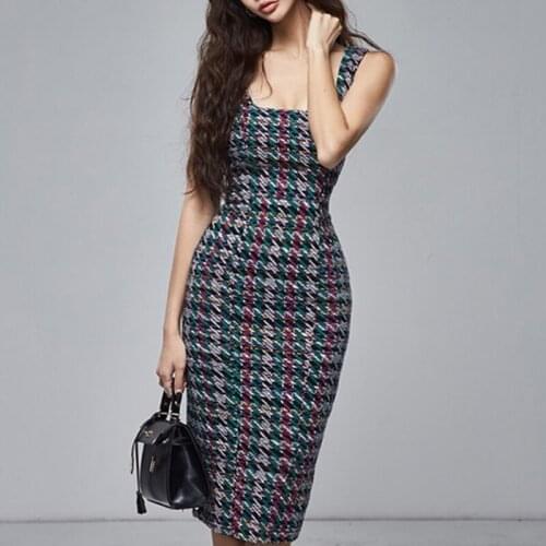 Fashion women new arrival comfortable slim sexy formal dress vintage elegant work style print sleeveless cute pencil dress