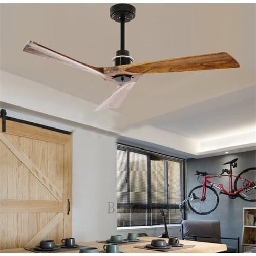 52 Inch Solid Wood Ceiling Fan Without Light With Remote Control Creative Living Room Dining Room Loft Without Lamp Fan DC