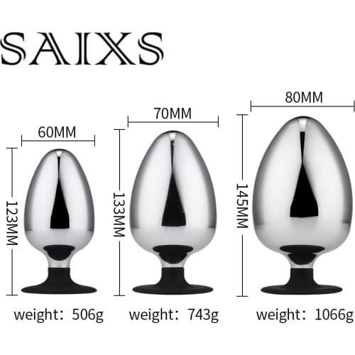 Super Big Metal Anal Plug Silicon Base Suction cup Anal butt Plug Sex toys 3 size for choice