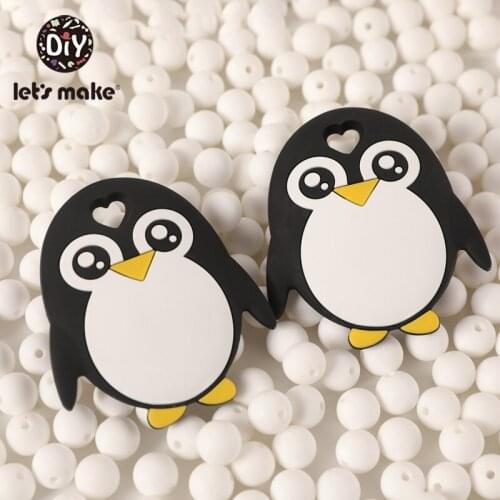 Lets Make 5pcs Silicone Teethers Penguin Cartoon Baby Rattles Pendants BPA Free Silicone Beads DIY Nursing Accessories For Kids