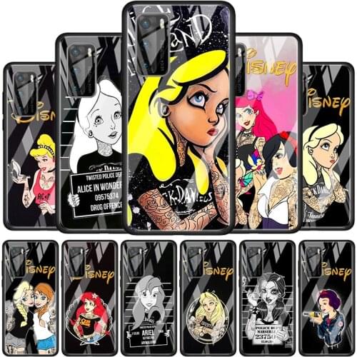 Punk princess disney for Huawei P40 P30 Pro Plus P20 P10 Lite P Smart Z 2021 2020 2019 Luxury Tempered Glass Phone Case