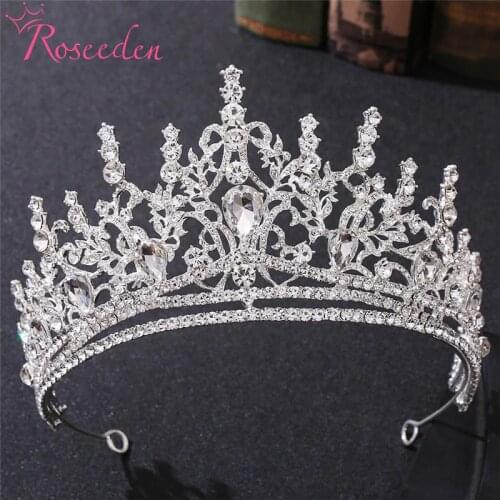 Crystal Queen Big Crown Bridal Tiaras Baroque Rhinestone Pageant Diadem Dubai Weddings Hair Accessories RE4226
