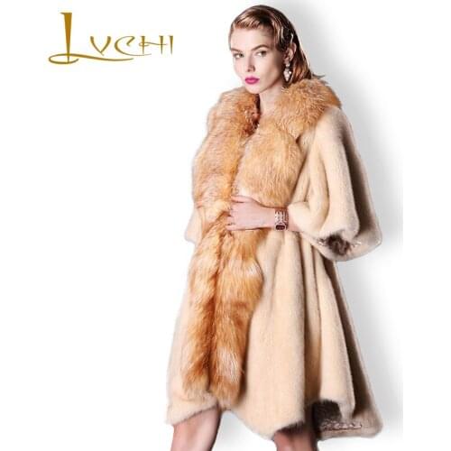 LVCHI 2019 The Real Mink Fur coats Skirt Natural Full Pelt Slim Mink Fur Winter Coat Womens Fashion Whole Leather Mink Coat