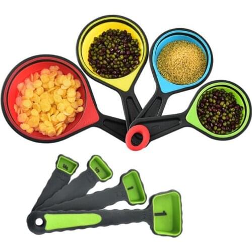 Foldable Silicone Measuring Spoon Set Measuring Cup With Scale Cooking Cake Pastry Hotel Home Kitchen Baking Tools 4pc 2020