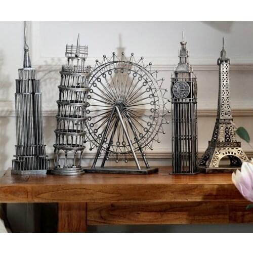 Handmade vintage iron models: ferris wheel, Leaning Tower of Pisa, Empire State Building,tower of Paris, Big Ben Elizabeth Tower
