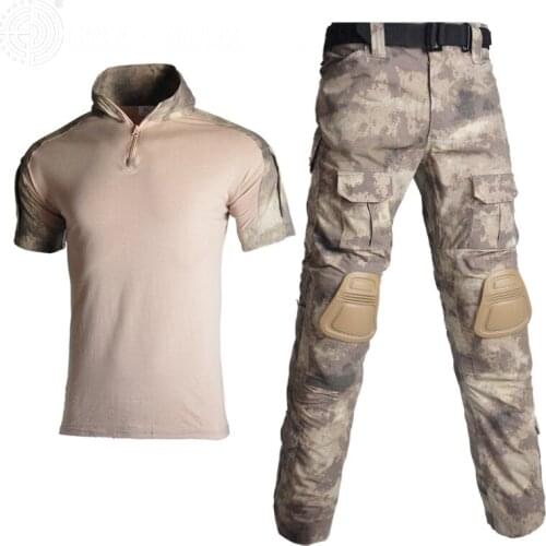 Tactical Uniform Men Army Combat Suit Summer Short Sleeve Shirt + Pants Knee Pads Camouflage Airsoft Paintball Military Clothing