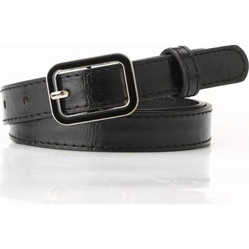 PU Leather Narrow Thin Women Waist Belt for Jeans Rectangle Buckle Ladies Dress Belt Strap Female Belt PY30
