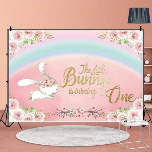 One Year Old Baby Background Baby Shower Custom Cute Little Bunny Photo Vinyl Studio Cartoon Birthday Wall Decor Party Backdrop