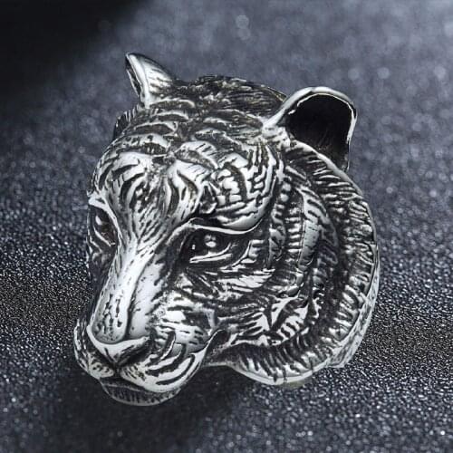 Stainless Steel Retro Vintage Tiger Ring Cool Mens Gothic Punk Biker Rings Fashion Male Animal Jewelry