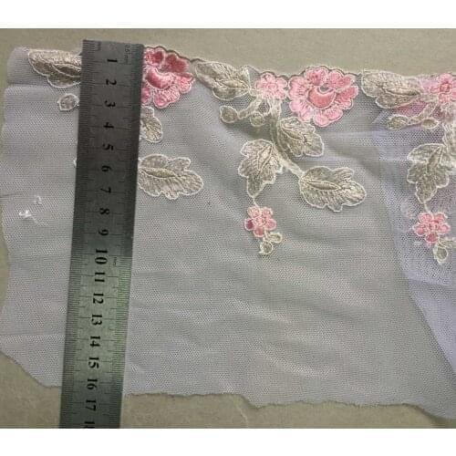 1 Yard Width 16cm Embroidered Light Blue Pink Flower Lace Fabric Sewing DIY Lace Trim Applique Ribbon Collar Dress Guipure Decor