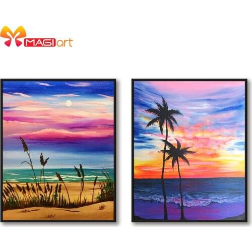 Cross stitch kits Embroidery needlework sets 11CT water soluble Canvas Patterns 14C Full Landscape Beach sunset -NCMS137